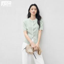 DUIBAI 2025夏装经典绞花短袖女式针织衫正肩显瘦温柔圆领开衫上衣