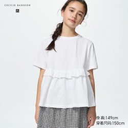 优衣库 女童荷叶边T恤 白色 160cm