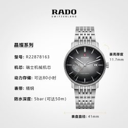 RADO 瑞士雷达表晶璨系列机械表精钢大表盘手表男款