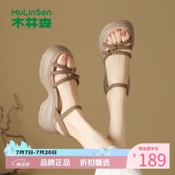 木林森 女鞋增高罗马凉鞋 夏季一字扣带凉鞋休闲运动通勤百搭女士凉鞋子