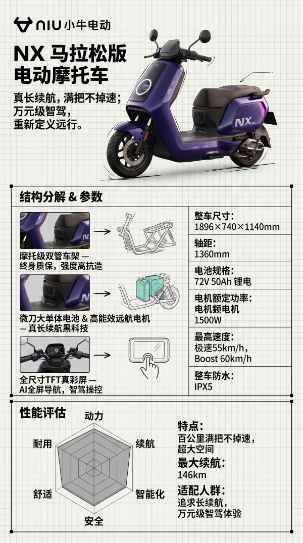 小牛电动 NX马拉松 电动摩托车 72V50Ah锂电 到店自提