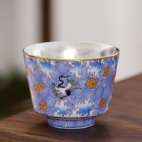 灵沐 珐琅彩银瑞鹤敞口杯