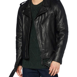 Schott NYC 男士皮夹克,黑色,M