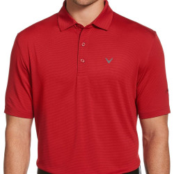 Callaway 成人 男性 polo衫 细条纹短袖高尔夫Polo衫 有领 短袖 舒适版型 Tango Red 尺码Medium