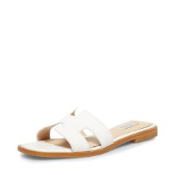 Steve Madden 女士平底凉鞋 皮质可调节绑带 休闲舒适防滑 白色 （White Leather） 7