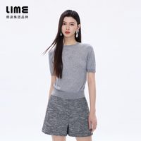 lime 朗姿/LIME莱茵羊毛刺绣圆领针织衫短袖2026夏季新款