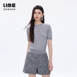 lime 朗姿/LIME莱茵羊毛刺绣圆领针织衫短袖2026夏季新款