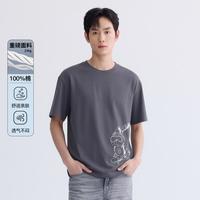 GXG 夏季时尚手绘图案宽松圆领男式重磅纯棉短袖t恤