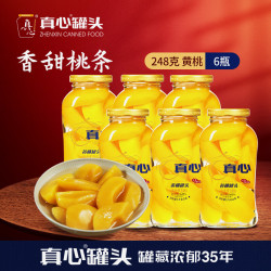 真心食品 真心 黄桃水果糖水罐头248g*6玻璃瓶装