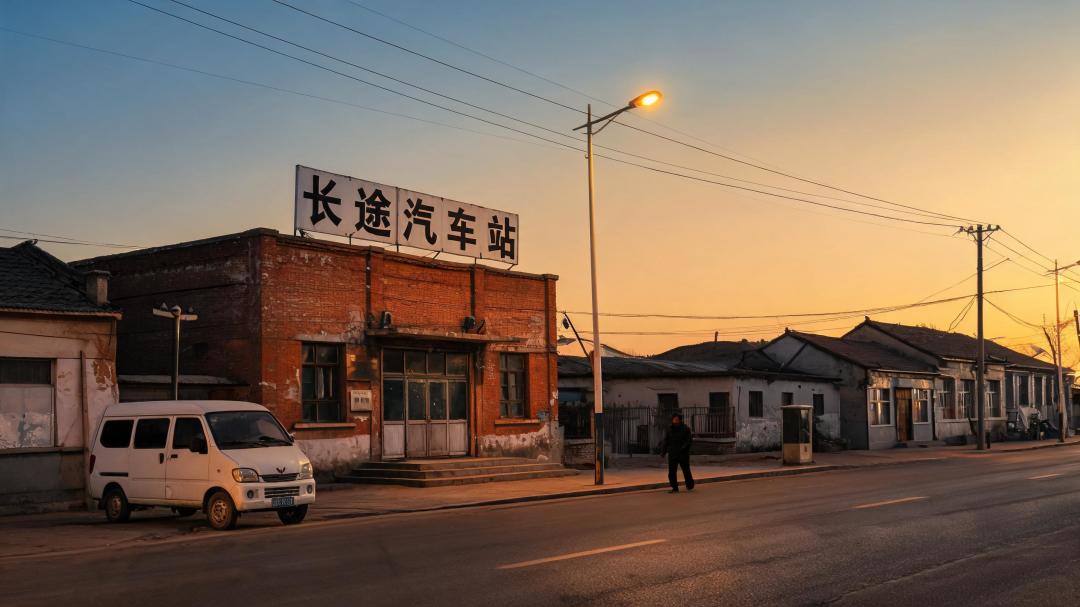 黄昏时分的小镇街景