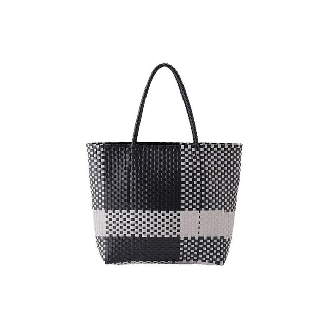 無印良品 MUJI 手包 黑色格纹 大号 女士手提包