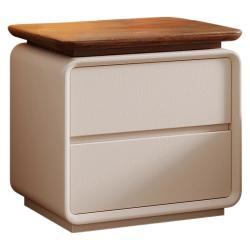蔓斯菲尔 实木中古风床头柜 50x40x52cm 胡桃色台面-米白色【至尊ENF级多层实木板材】孕婴级标准