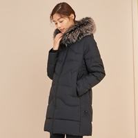 千仞岗 中长款鸭绒蓬松大毛领（可拆卸）羽绒服  黑白色可选