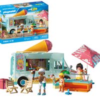 PLAYMOBIL 海滩度假冰淇淋卡车带冲浪商店玩具,适合 4 岁以上儿童,可促进创造力和角色扮演沙滩冒险与人物和车辆 71904
