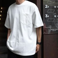 马登 300g重磅纯色男装夏季正肩半高领五分袖韩版薄款口袋短袖t恤品质通勤男装