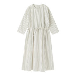 無印良品 MUJI 女式平纹套头连衣裙 米白色条纹 M码