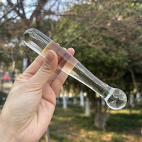 透明高硼硅玻璃捣蒜棒 木质蒜槽 21厘米 长 直径3.3厘米 易清洗不发霉 厨房实用小工具