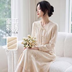 金菊 刺绣盘扣衬衫连衣裙两件套 新中式女士套装