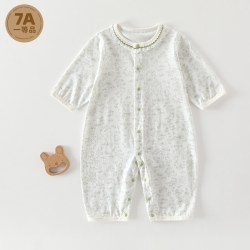 萌童之旅 婴儿连体衣七分袖全棉夏季薄款新生儿开襟爬服哈衣7A宝宝空调服