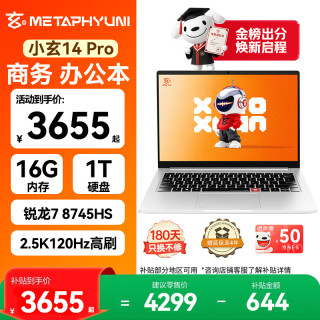 玄派 小玄14Pro 锐龙版2026 14英寸轻薄商务高性能笔记本电脑银2.5K 120Hz标压锐龙7-8745HS 16G+1T
