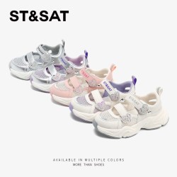 星期六 ST&SAT 女童凉鞋2026新款夏季儿童网面镂空透气运动包头软底凉鞋