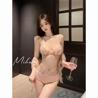 小野七天 绝美泳衣女比基尼三件套2026超性感辣妹纯欲小胸聚拢显瘦海边度假 淡粉色 均码