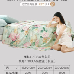 富安娜 璟·兰曦100%桑蚕丝夏被可水洗60s天丝凉感被4.6斤203*229cm蓝色