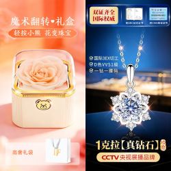 东方佳人 一克拉培育钻双证书项链女款女士雪花吊坠纯银生日礼物