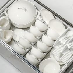 洛威 釉下彩纯白陶瓷餐具 6人食 37件套（赠砂锅）