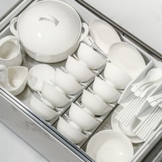 洛威 釉下彩纯白陶瓷餐具 6人食 37件套（赠砂锅）