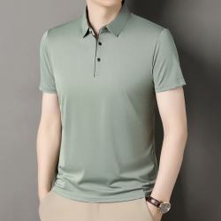 CronetKcnsy 2026新款纯色翻领短袖T恤男   豆绿色  4XL  (190)