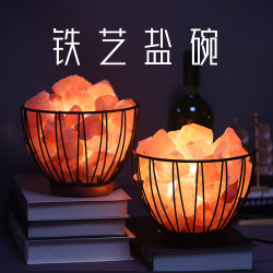 欧式铁艺大盐碗盐灯喜马拉雅简约台灯扩香石水晶盐灯卧室床头摆件