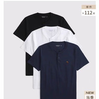 Abercrombie & Fitch AF小麋鹿图案黑色多色3件装纯棉亨利领T恤26夏秋新款男装124-6243