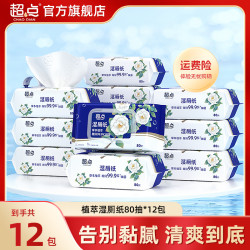 超点 山茶花湿厕纸80抽12包加大加厚家庭装擦屁股专用纸