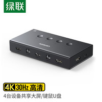 绿联 KVM切换器HDMI视频切屏器四进一出4K30Hz电脑电视投影仪键鼠
