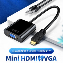 MiniHDMI转VGA母头高清线投屏笔记本单反相机电脑显卡电视显示器