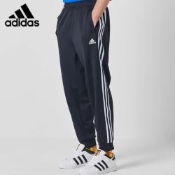 adidas 运动裤男秋季防风休闲卫裤健身跑步运动裤 黑白收腿裤