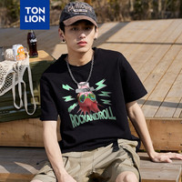 唐狮 夏季男款100%纯棉短袖T恤美式复古印花时尚 黑色 L