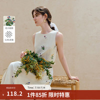茵曼 亚麻|重工花卉刺绣无袖衬衫2026夏季女装新款法式花边上衣 米杏色