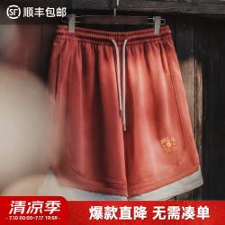 马登 工装短裤美式篮球运动短裤男士宽松大码胖男款训练健身跑步五分裤 砖红色 L