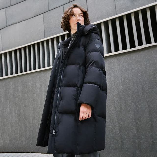 坦博尔 周也同款 303g 高充绒鹅绒羽绒服女中长款可脱卸帽TBF530858D