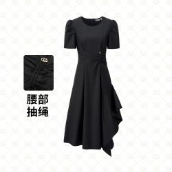 GIOVANNI VALENTINO 女士不规则下摆小黑裙短袖连衣裙