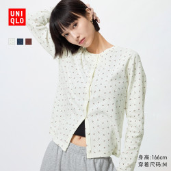 优衣库 女士提花罗纹印花开衫 485717 491601