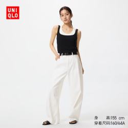 优衣库 宽松廓形牛仔裤/偏短款女装男装/弯刀镰刀裤484808 00 白色