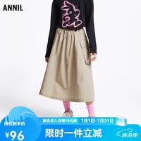 安奈儿 童装女童半身裙2025夏新款休闲纯棉时尚工装风透气A字裙子 摩卡杏 120