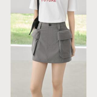 DUIBAI 休闲工装短裙女2026夏装立体大口袋A字半身裙