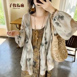 子牧棉麻 2026夏装 女冰感轻盈艺术花色斜襟气质开衫百搭上衣2880 花色