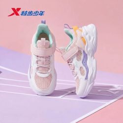 特步 女童鞋2026新款春夏网面透气儿童魔术贴女孩宝宝休闲运动鞋子