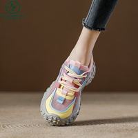 啄木鸟 厚底夏季粉色单网老爹鞋女轻便休闲鞋2026新款女鞋透气运动鞋增高 粉红色 37