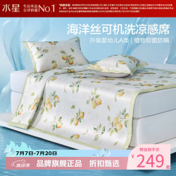 水星家纺 A类抑菌防螨印花冰丝席二/三件套凉席子 柠语微澜可水洗印花冰丝席150cm*200cm